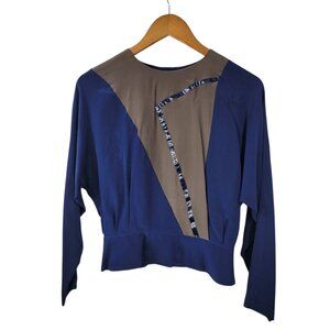 Vintage Joanie Char Top Silk Snake Skin Size 8 Art To Wear Career Evening Navy